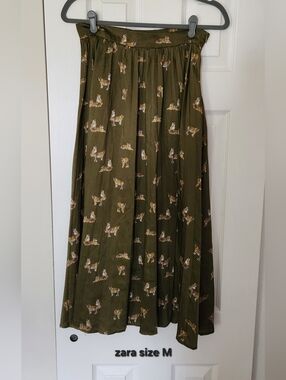 Zara Olive Green Maxi Skirt with Tiger Print